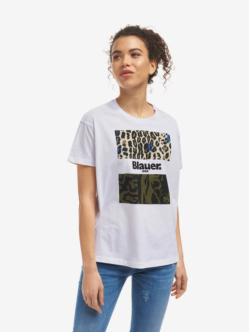 T-shirt Donna 21SBLDH02137004547 camouflage animalier Bianco BLAUER- Francavilla Moda